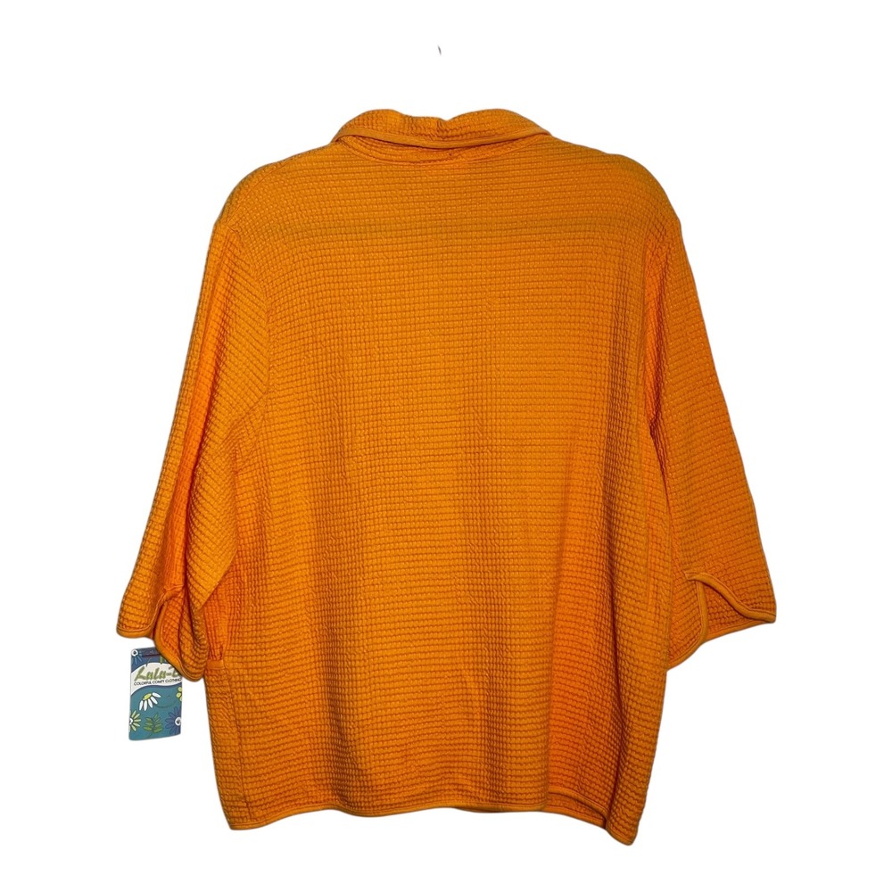 Lulu-B Orange Waffle Knit Cotton Cardigan Jacket Womens XL 3/4 Sleeve Pockets - Picture 2 of 8